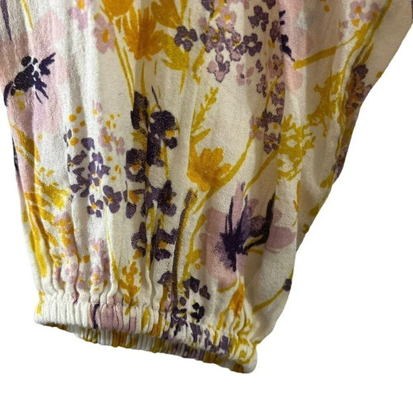 Old Navy Yellow and Purple Floral Blouse Babydoll Fit 3/4 Sleeves Small Cotton - Picture 6 of 8